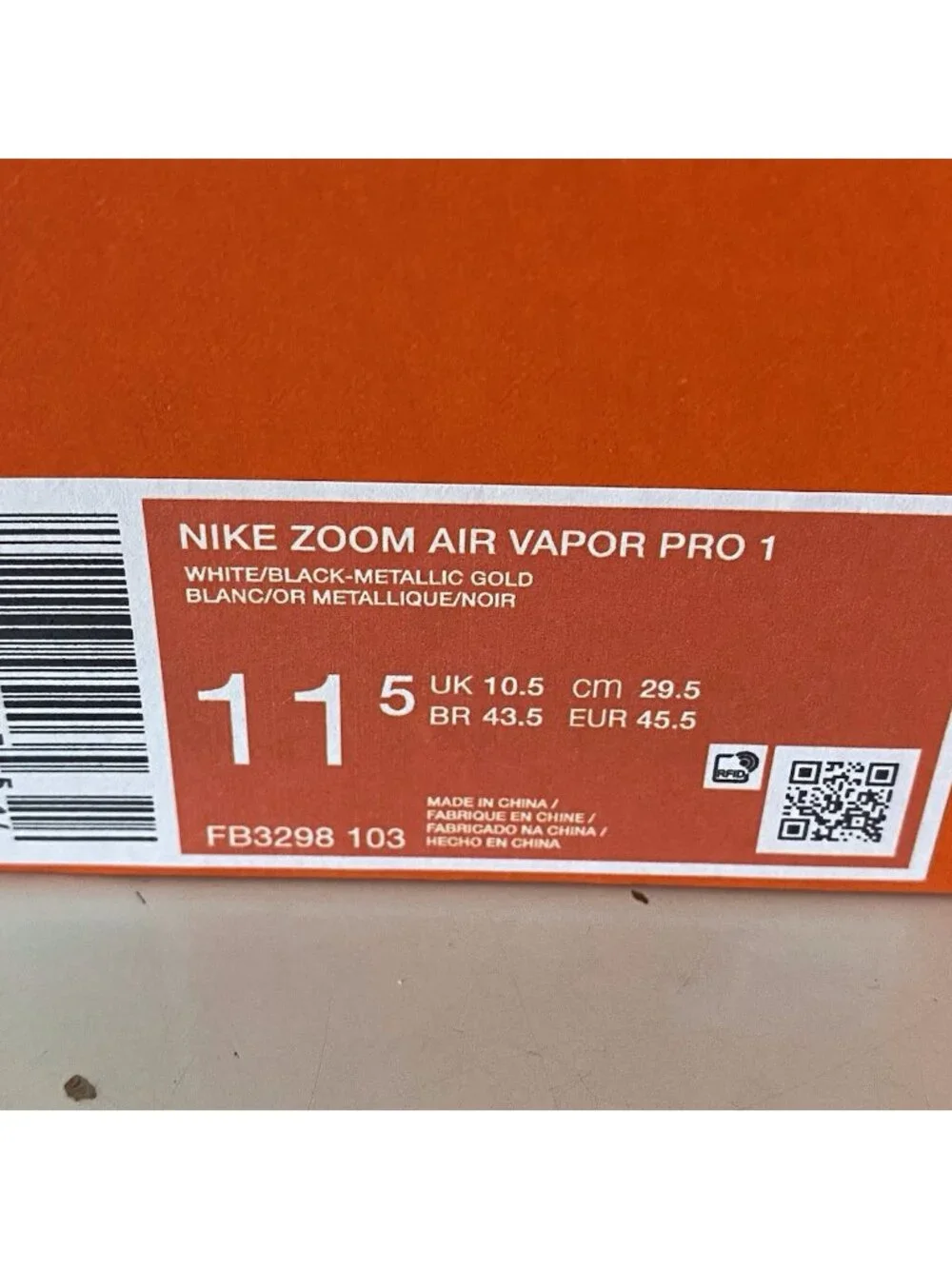 Men’s Sz 11.5 Nike Zoom Air Vapor Pro 1 Football Cleats FB3298-103 White Gold